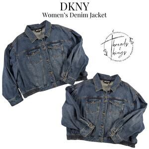 DKNY Jean Jacket Womens 2x‎ Denim Cotton Classic Y2k Plus Cowboy Trucker Trendy